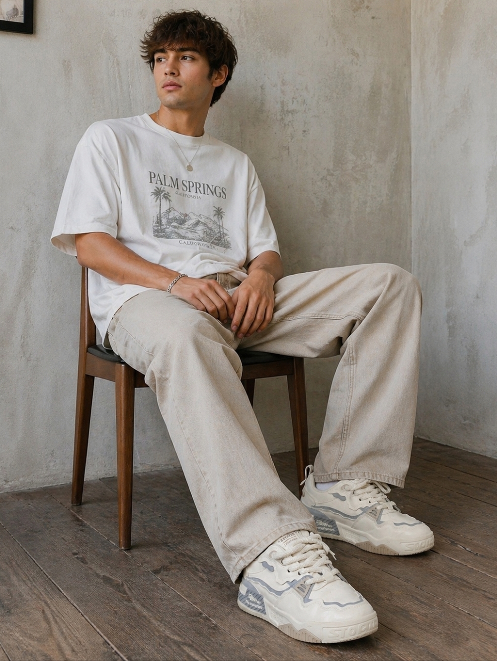 Chunky Cream Wave Lace-Up Sneakers